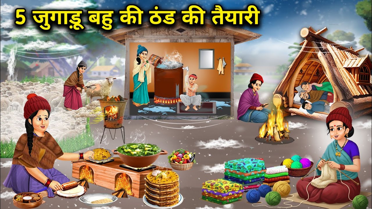 5 जुगाड़ू बहू की ठंड की तैयारी||Hindi Cartoon Stories||5 jugadu daughter in laws preparation for the