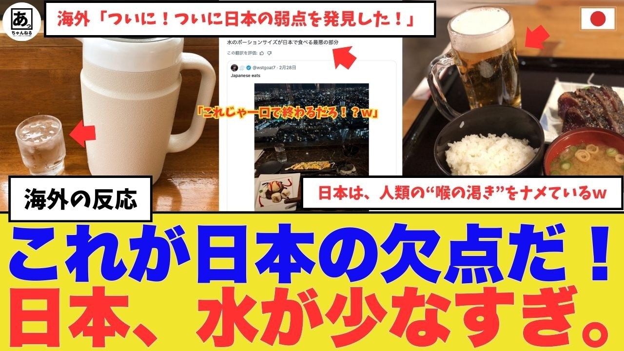 衝撃「ついに！日本の欠点を見つけたｗ」レストランの“水のサイズ”を巡る国際論争に、世界中から爆笑と称賛の嵐ｗ『食事は世界一、コップは世界最小』　#海外の反応