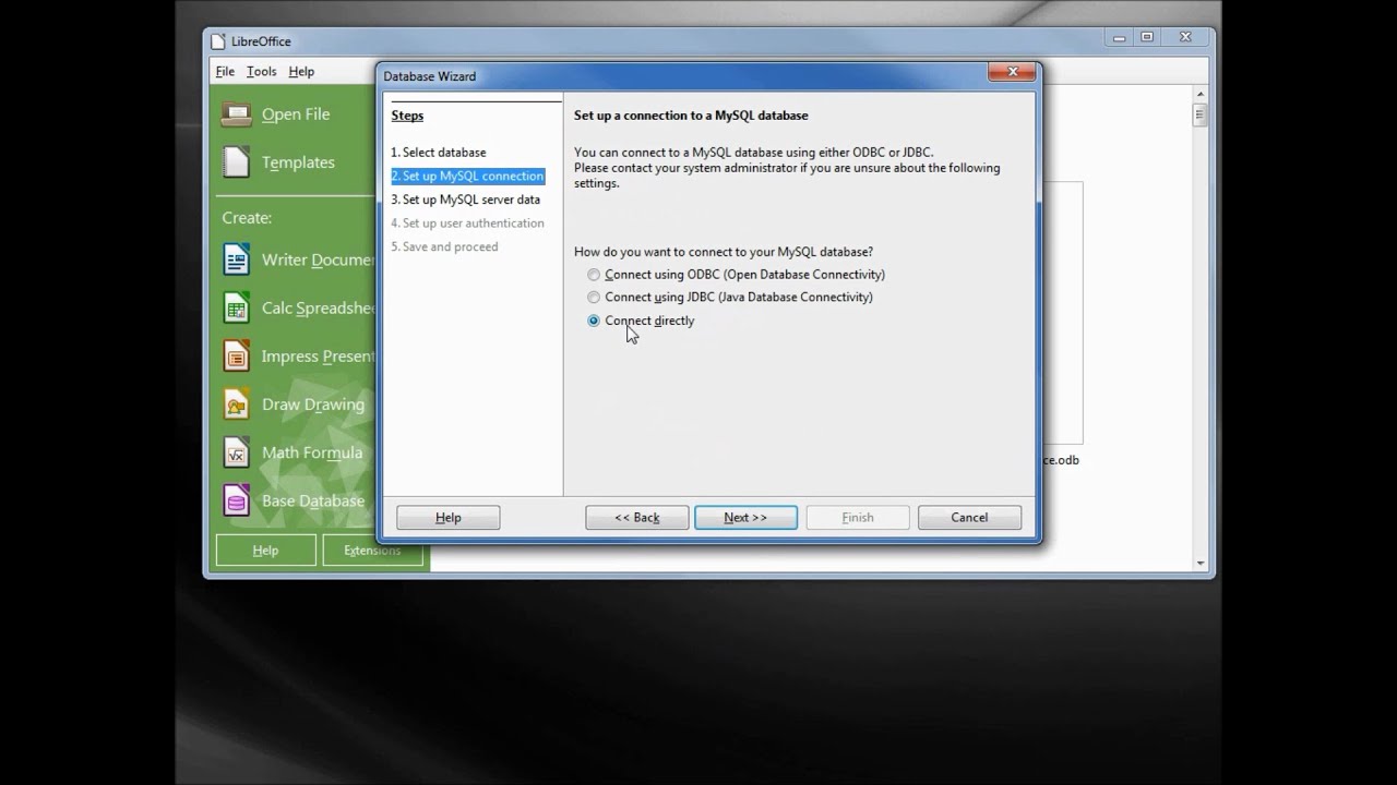 LibreOffice Base (82) Connect Directly with problem
