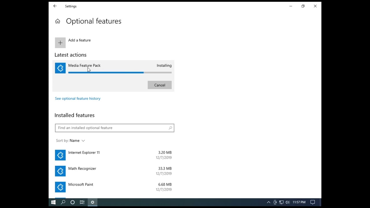 How to install Media Feature Pack on windows 10 20H2