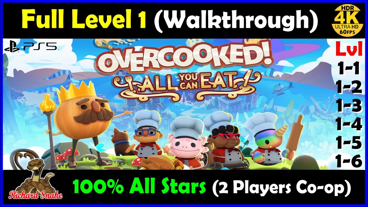 Overcooked All You Can Eat - Full Level 1 (Coop) 100% All Stars Walkthrough - No Comment