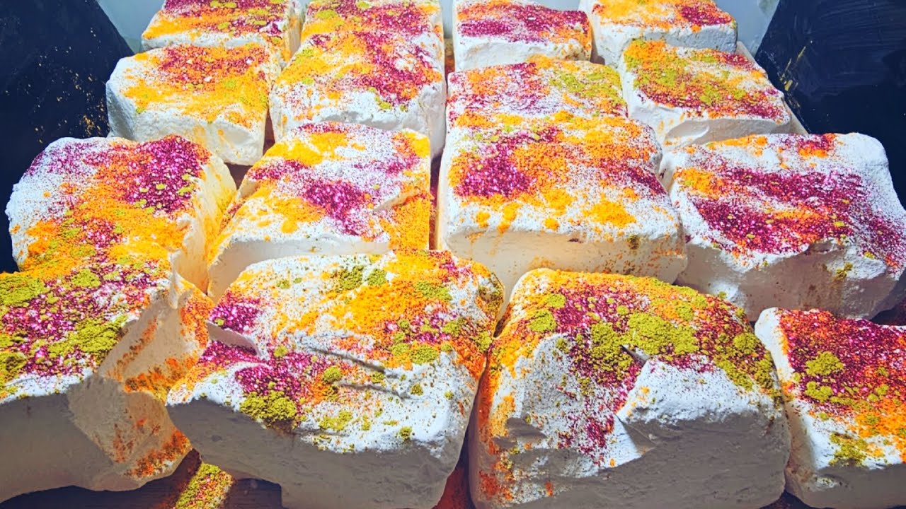 Plain White Unpolished Blocks Topped with Holi Powder Glitter Mica Powder Gymchalk Crush ASMR 😌 👌 