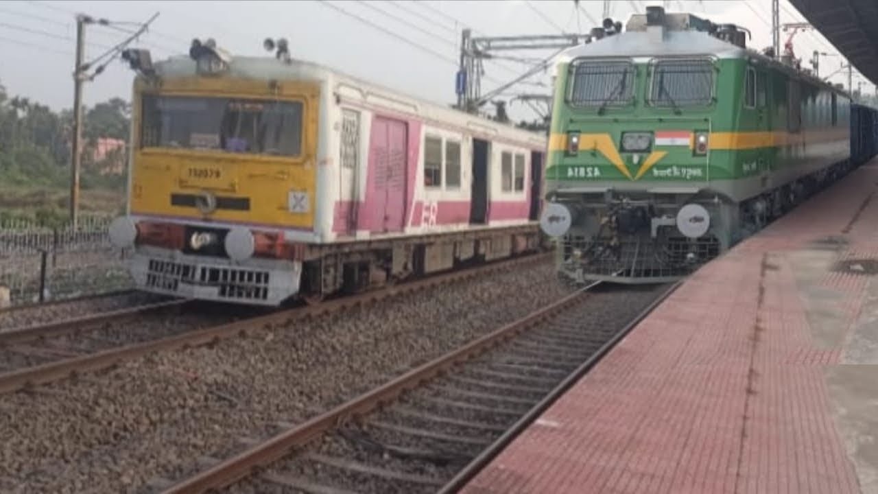 High Speed EMU Local Train and Freight Train Back to Back Action 
