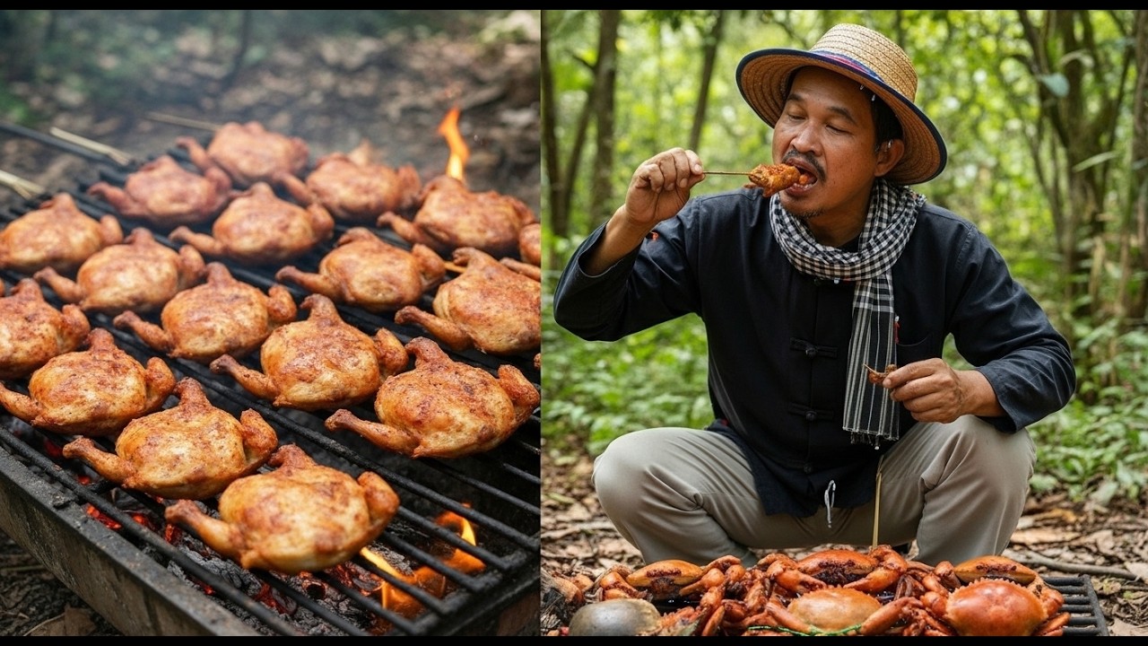 Primitive Man Grills Spicy Chickens in the Jungle 🔥🍗 (Mouthwatering Feast!) #mukbang