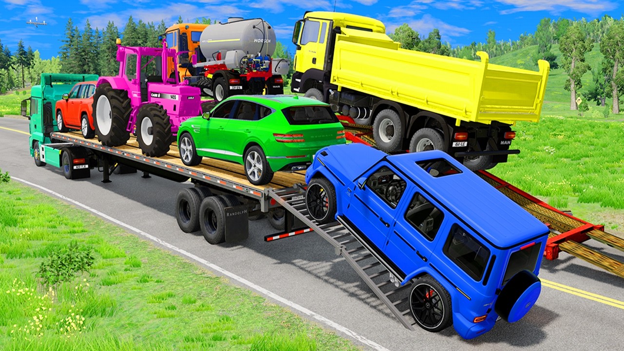 Flatbed Trailer Mcqueen | Transportation with Truck - Pothole vs Car #23 - BeamNG.Drive