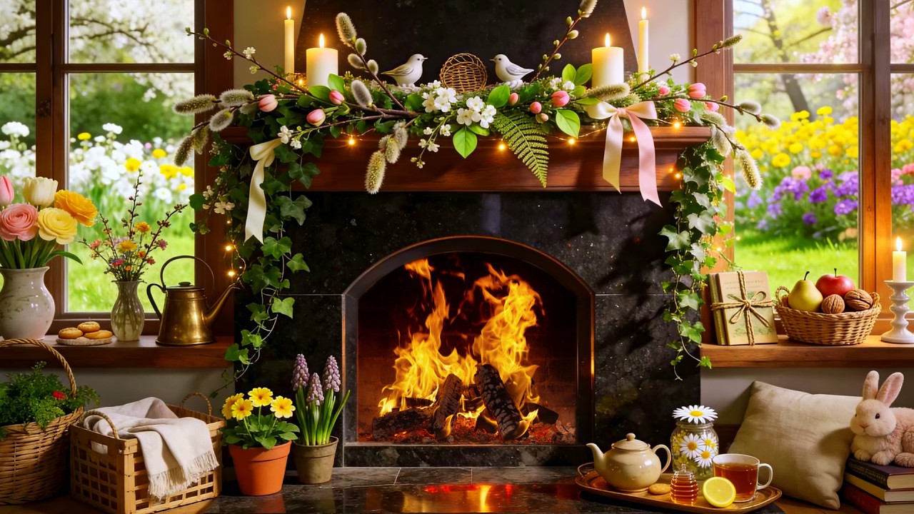 Relaxing Spring Fireplace Sounds 🌸🔥 Cozy Nature Ambience for Sleep and Calm Evenings