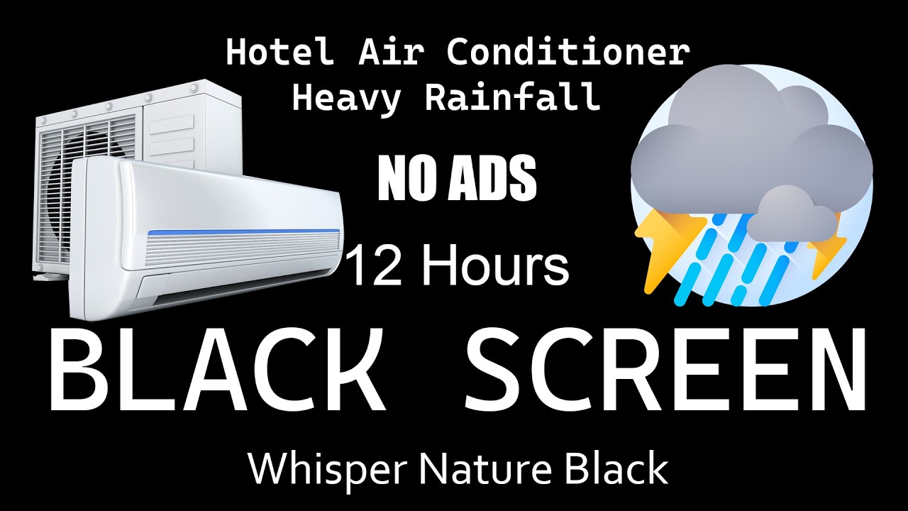 [NO ADS] Fall Into Sleep Instantly with Hotel Air Conditioner, Heavy Rainfall Tonight | Black Screen