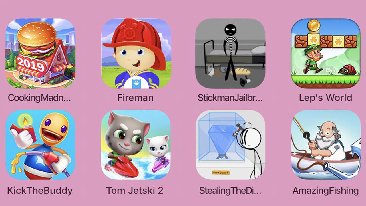 CookingMadness,Fireman,StickmanJailbreak3,Lep'sWorld,KickTheBuddy,TomJetski2,StealingTheDiamond,...