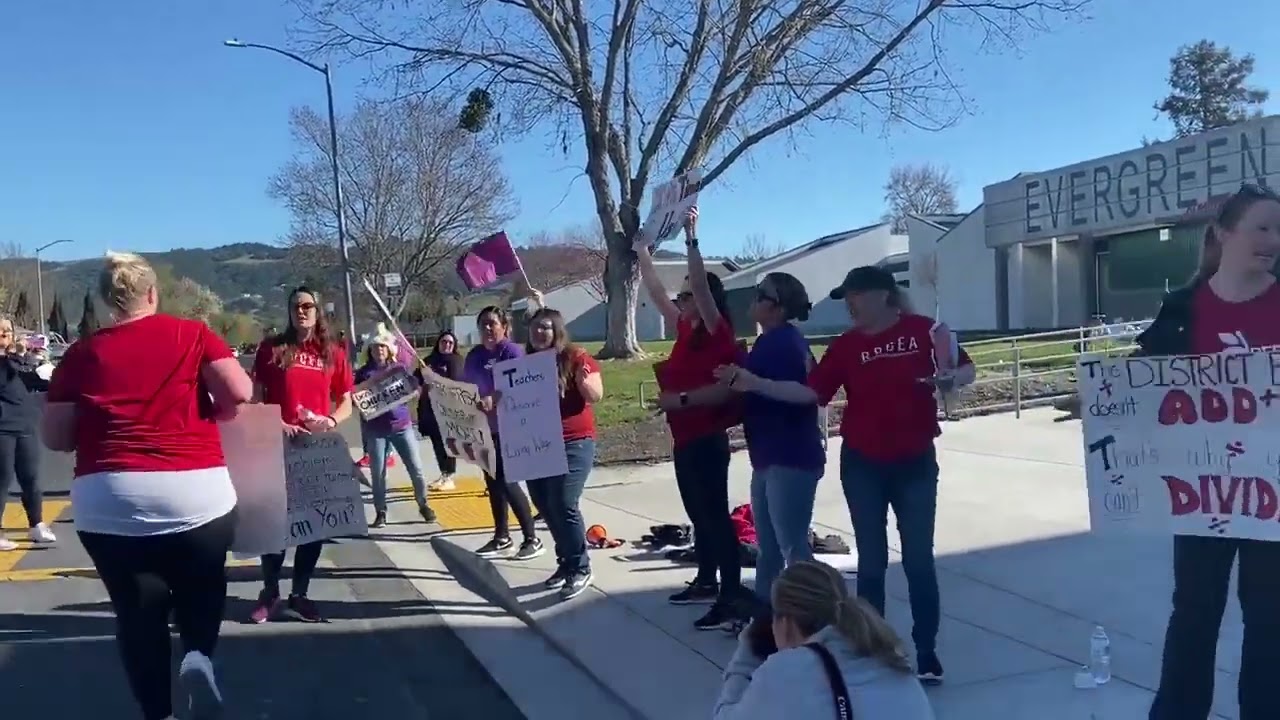 Striking Rohnert Park teachers dance to Spice Girls outside of Evergreen Elementary School