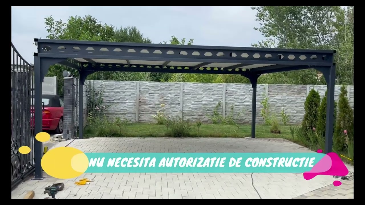 Carport din otel cu acoperis metalic si grinzi expandate | Copertina auto