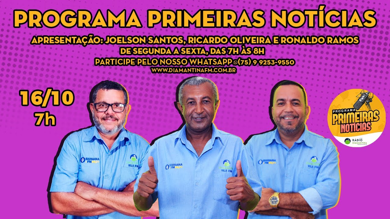 Programa Primeiras Notícias 16/10/2023 | Diamantina FM | A rádio que todo mundo ouve, todo mundo vê!