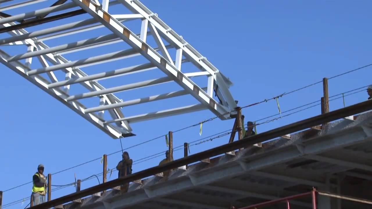 Installing First Atrium Trusses