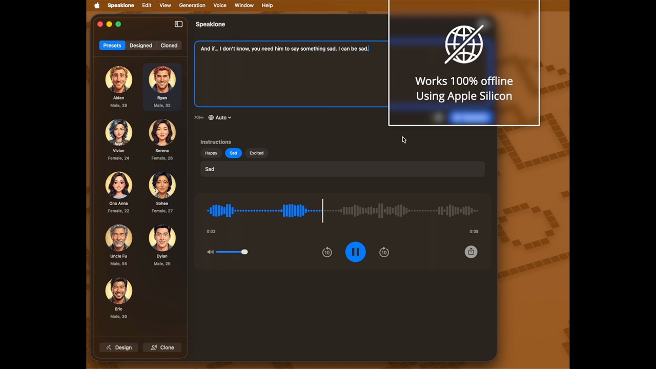 Speaklone: Real-Time Offline AI Text-to-Speech for Mac & iOS