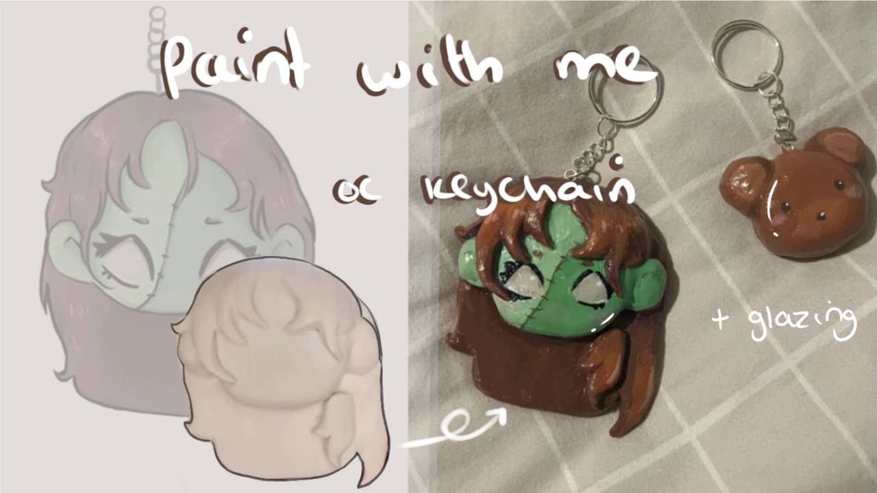 Paint with me 🎨 ~ | painting air dry clay keychains | OC + bear 🐻 | x2 process   ⁎⁺˳✧༚