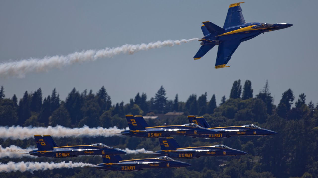 The US Navy Blue Angels Arrive at Boeing Field for Seafair 2023