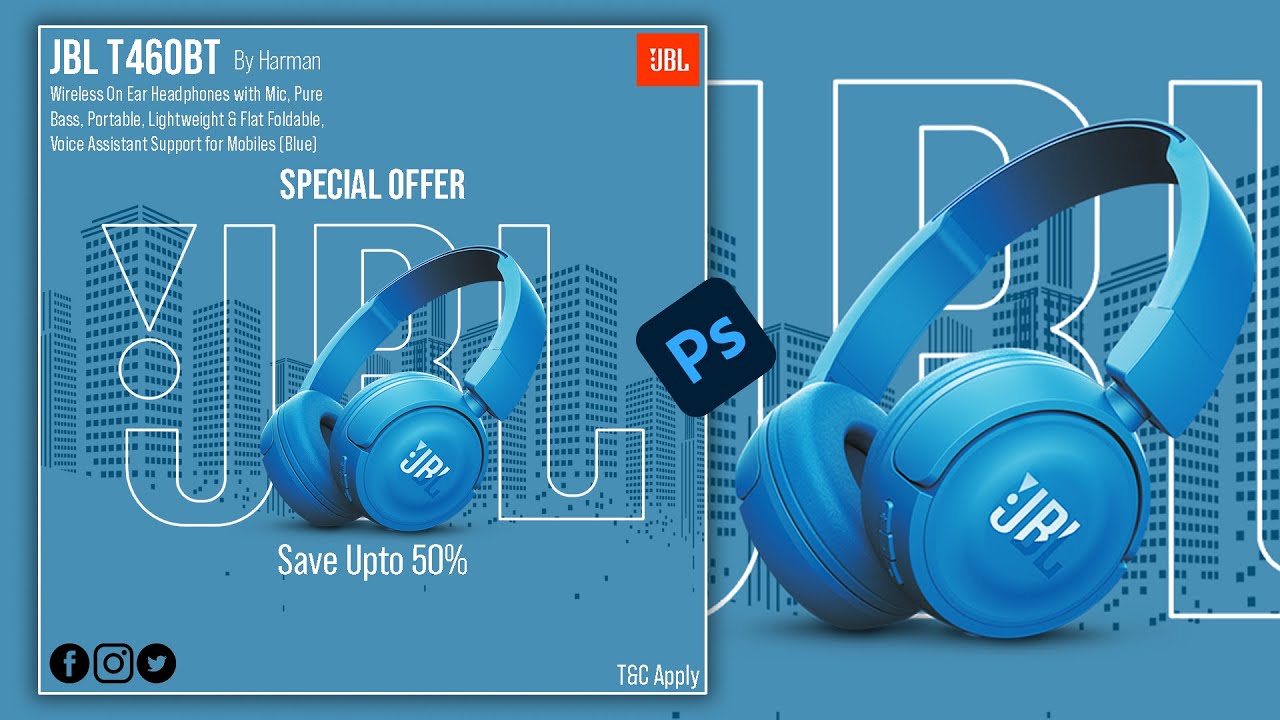 Social Media Headphone Post Design In Photoshop | E-commerce Banner Design | Photoshop Tutorial