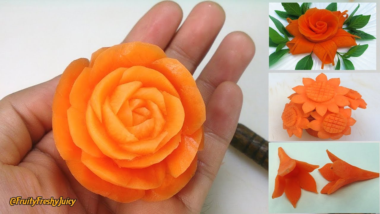 4 Beautiful Carrot Flower Garnishes | Salad & Food Designs for Hotel & Restaurant