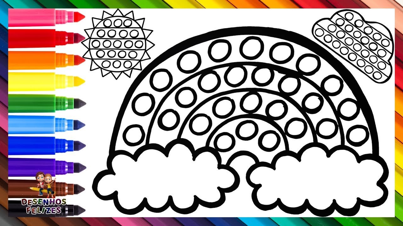 Desenhar e Colorir um Arco Íris, um Sol e uma Nuvem com POP ITs 🌈☀️☁️🔴🟠🟡🟢🔵🟣 Desenhos para Crianças