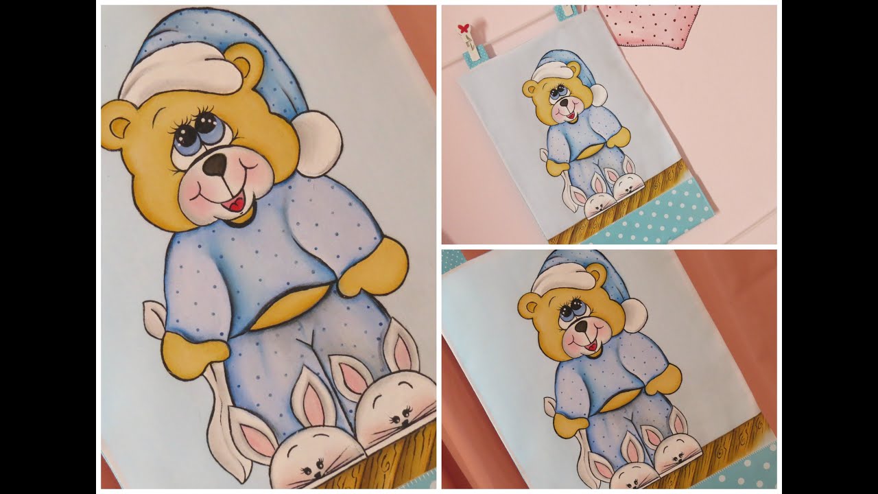 Pintura em tecido passo a passo - URSINHO COM PANTUFAS -  Artes Mariana Santos