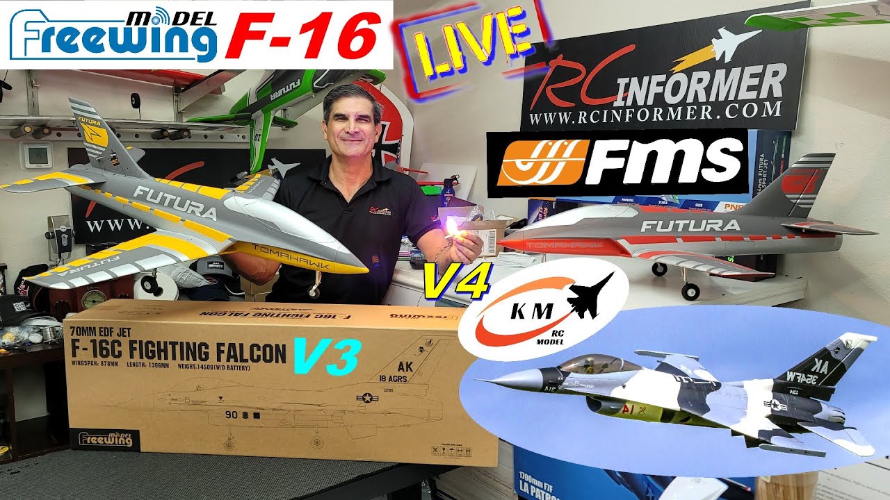 RCI LIVE - ***NEW*** FREEWING F-16 V3 UNBOXING - FMS FUTURA 64 - KMRC V4 UNIVERSAL AFTERBURNER