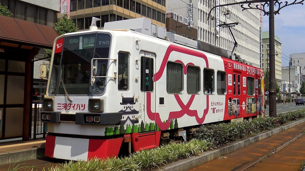 【4K】豊橋鉄道市内線モ780形(東洋初期GTO-VVVF)・T1000形「ほっトラム」(東芝IGBT-VVVF)・モ3500形(元都電7000形)到着・発車シーン集 東田本線 駅前大通停留場にて