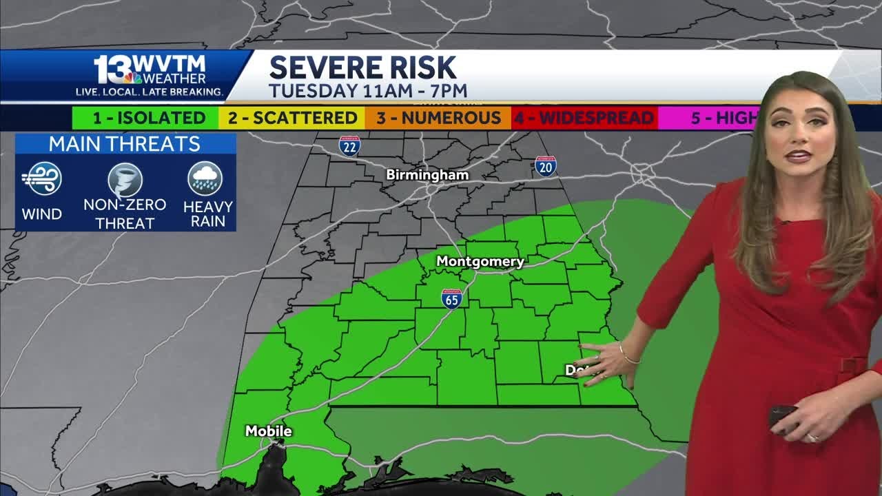 Rain and a few storms in the Alabama forecast Tuesday, The weather turns colder on Wednesday befo...