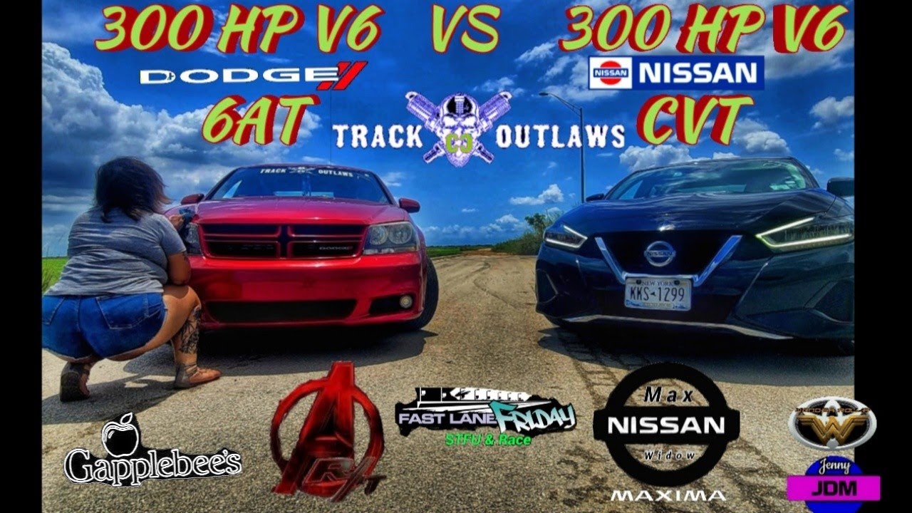 Nissan Maxima VS Dodge Avenger Drag racing Sentra vs Corolla at Fastlane Friday