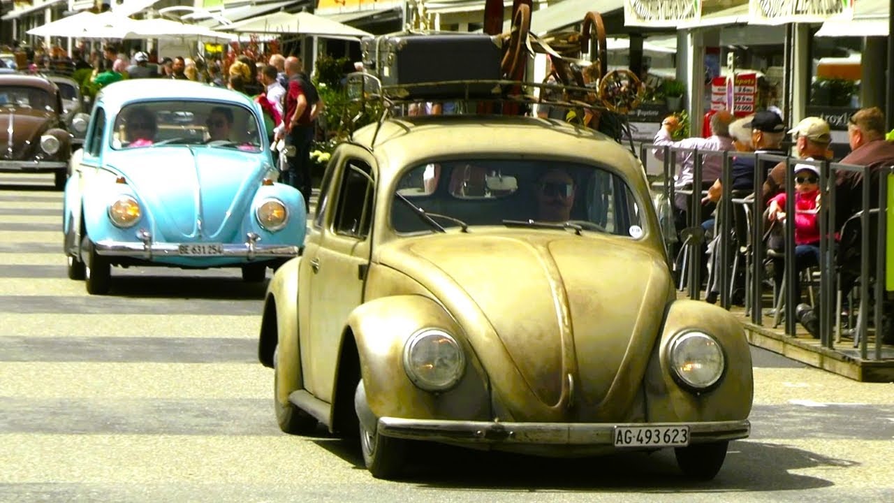 Dazzling VW Bug and Bus CONVOY - 75 Years Volkswagen Switzerland - VW Type 1, Type 2, VW T1, VW T2