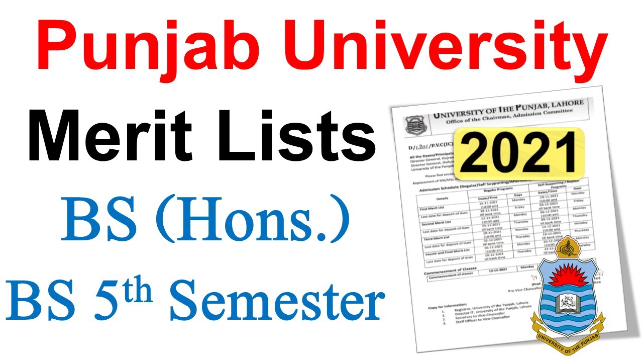 Punjab University | Merit Lists | BS | BS 5th Semester | 2021-2022 | Merit Lists | Official PU News