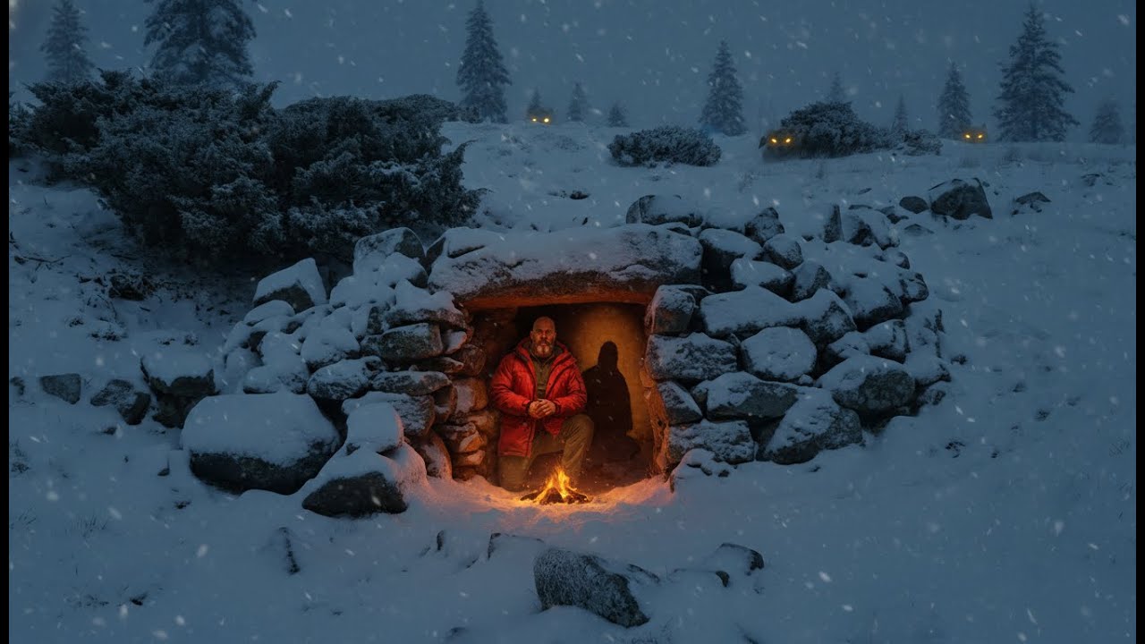 Winter Survival: Hidden from Wild Wolves in Stone Shelter 🐺🏔️