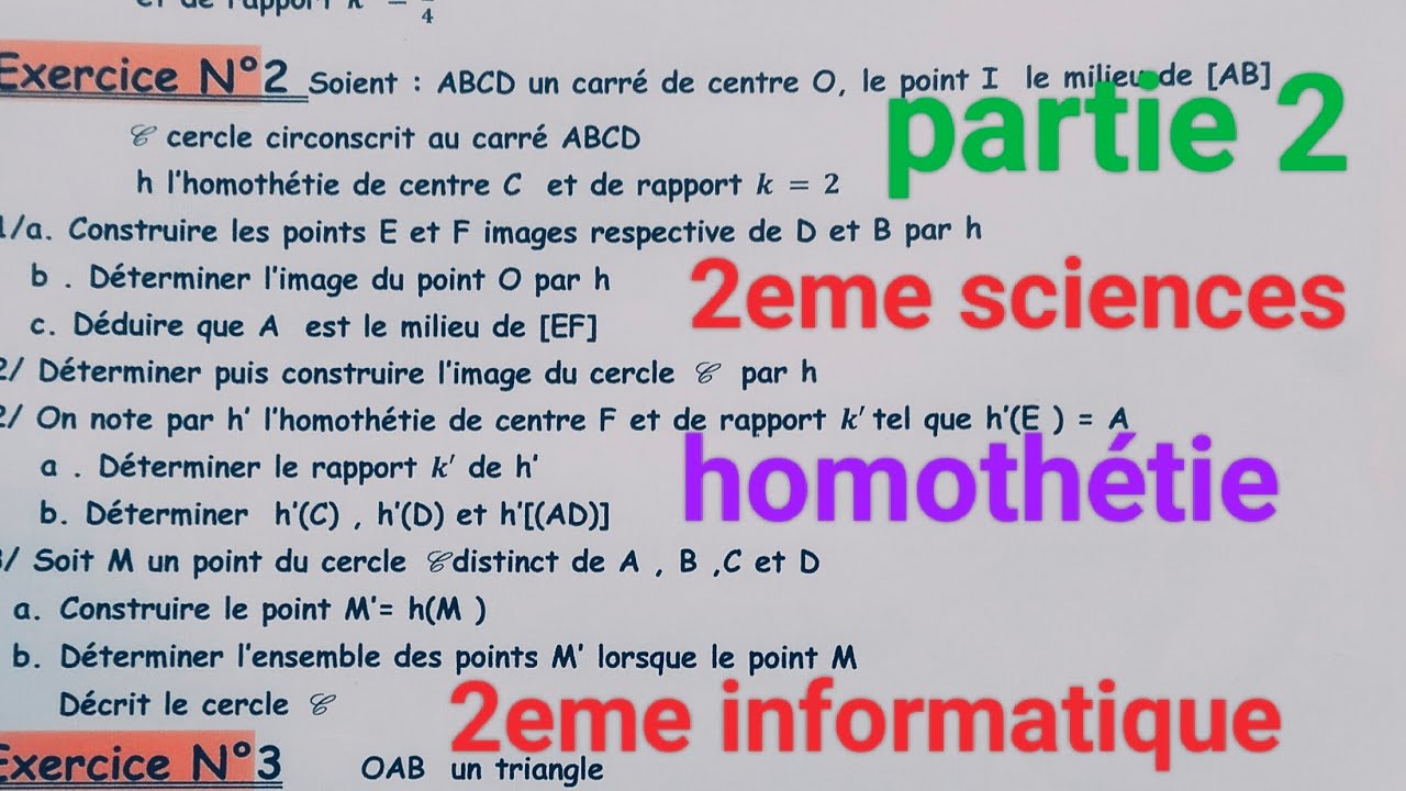 Pour 2ème sciences et info homothètie correction d'ex n2