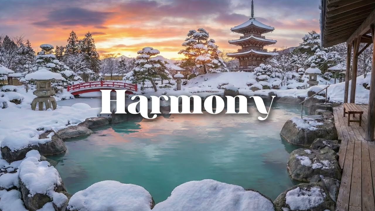 Winter Onsen Ambience ❄️ Relaxing Guzheng Music & Water Sounds | 겨울 온천 수면음악