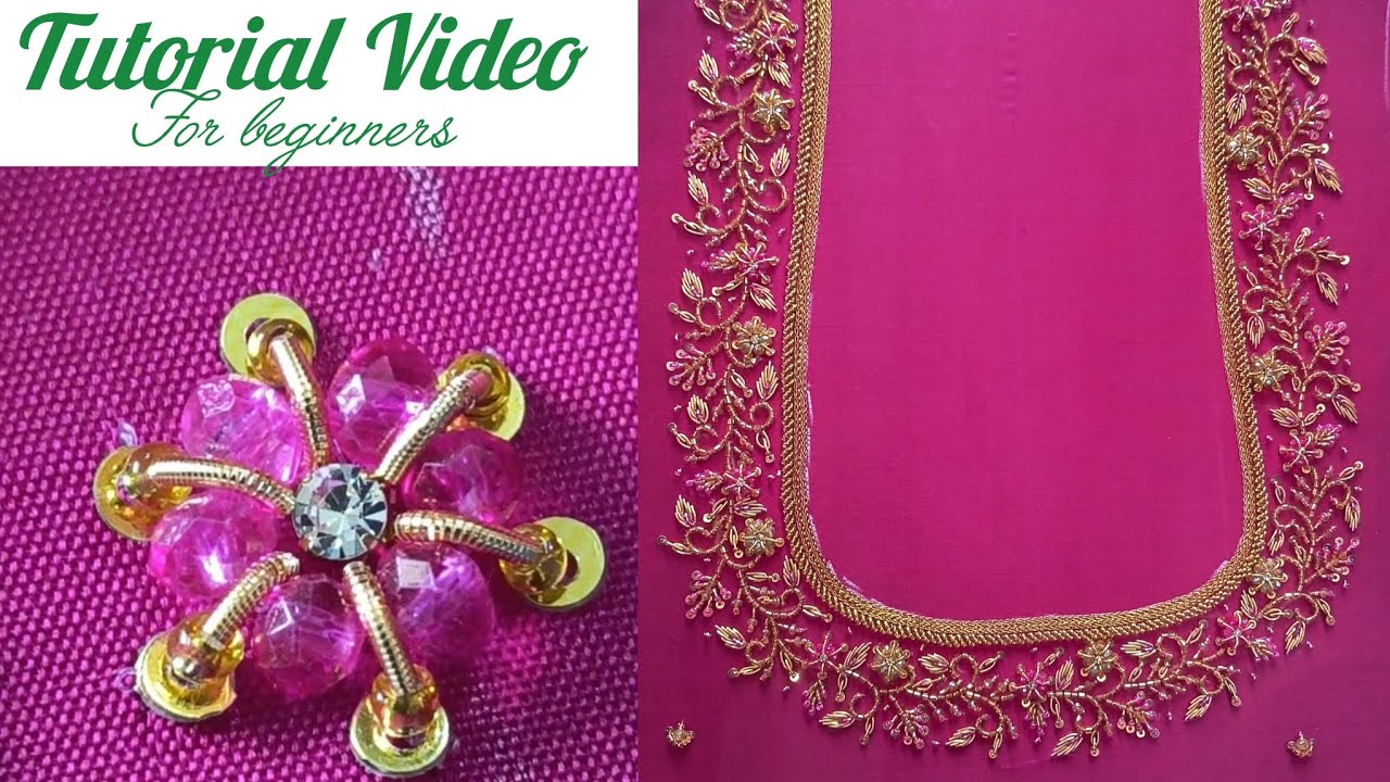 Simple and unique aari work blouse design||beginners friendly work.