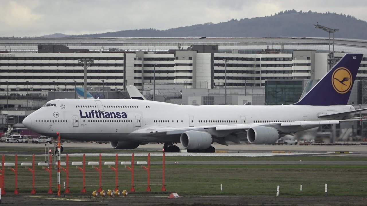 BEAUTIFUL TAKE OFF of Lufthansa Boeing 747-800 At Frankfurt Airport