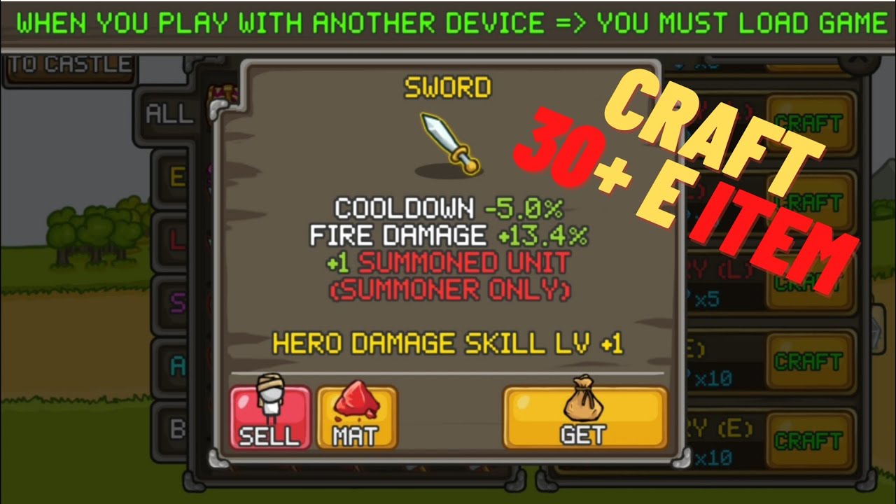 Grow Castle Craft 30+ E Items
