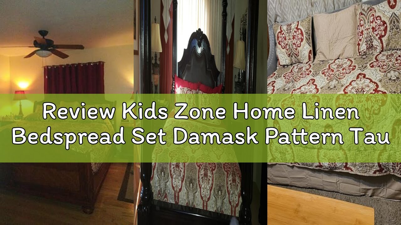 Review Kids Zone Home Linen Bedspread Set Damask Pattern Taupe Burgundy Brown New (Full/Queen)