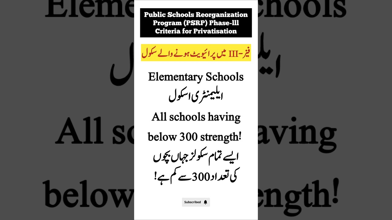 PSRP Phase-III by Government of the Punjab | Public Schools Reorganization Program