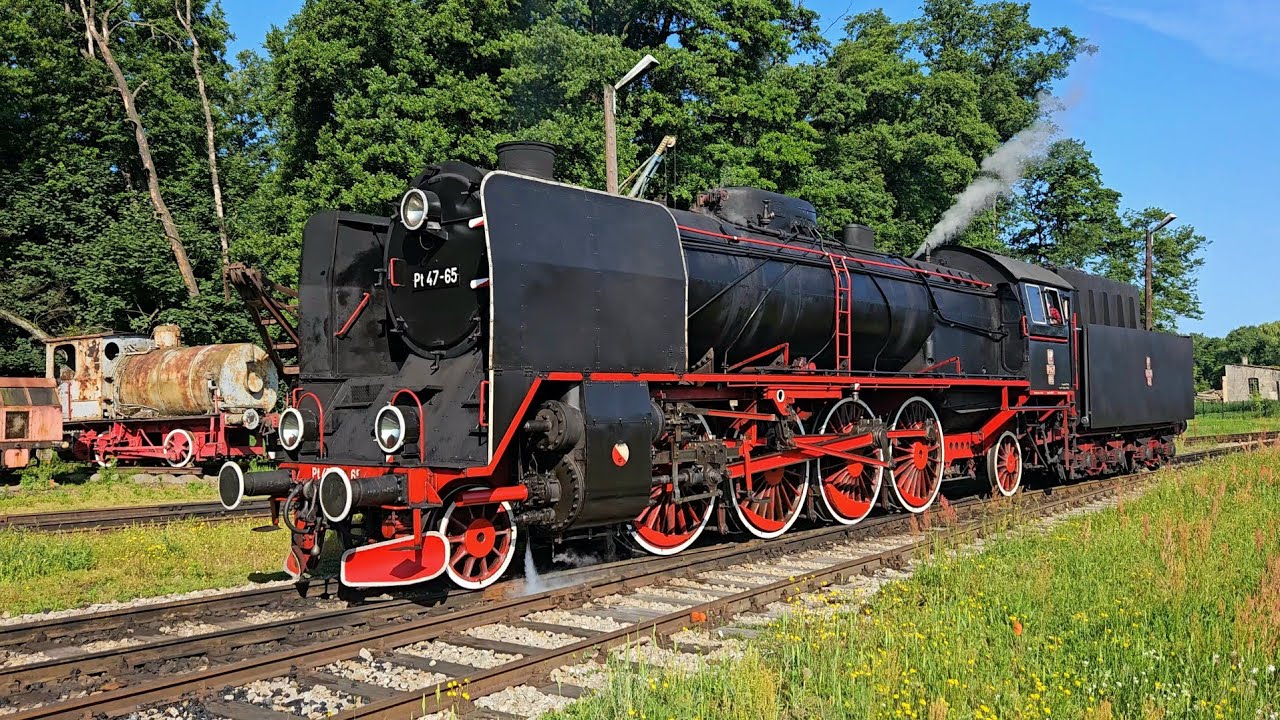 Wyjazd parowozu Pt47-65 z szopy, Parowozownia Wolsztyn, 21.06.2025.