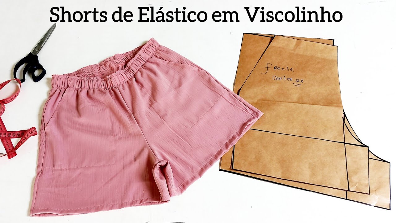Como costurar Shorts Feminino tecido plano  Bolsos com elástico Conjunto kimono
