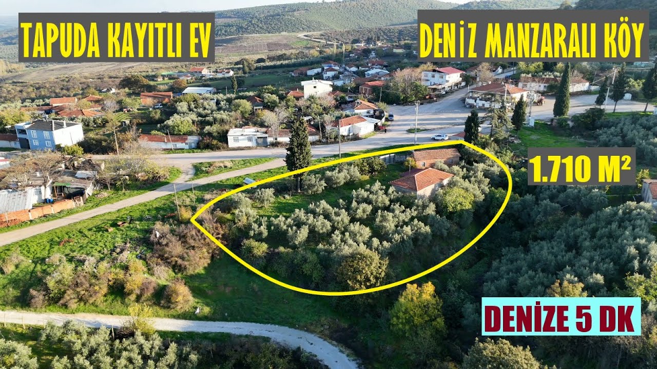 GÖNEN'DE DENİZ MANZARALI KÖYDEN 1.710 M² TAPUDA KAYITLI EV-MEYVE AĞAÇLARI VE ARSASI