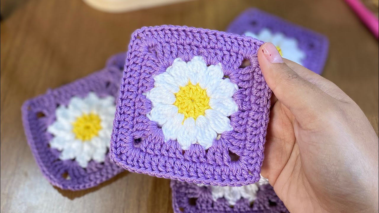 PASSO A PASSO SQUARE MARGARIDA DE CROCHÊ TUTORIAL VÍDEO AULA DE CROCHÊ 