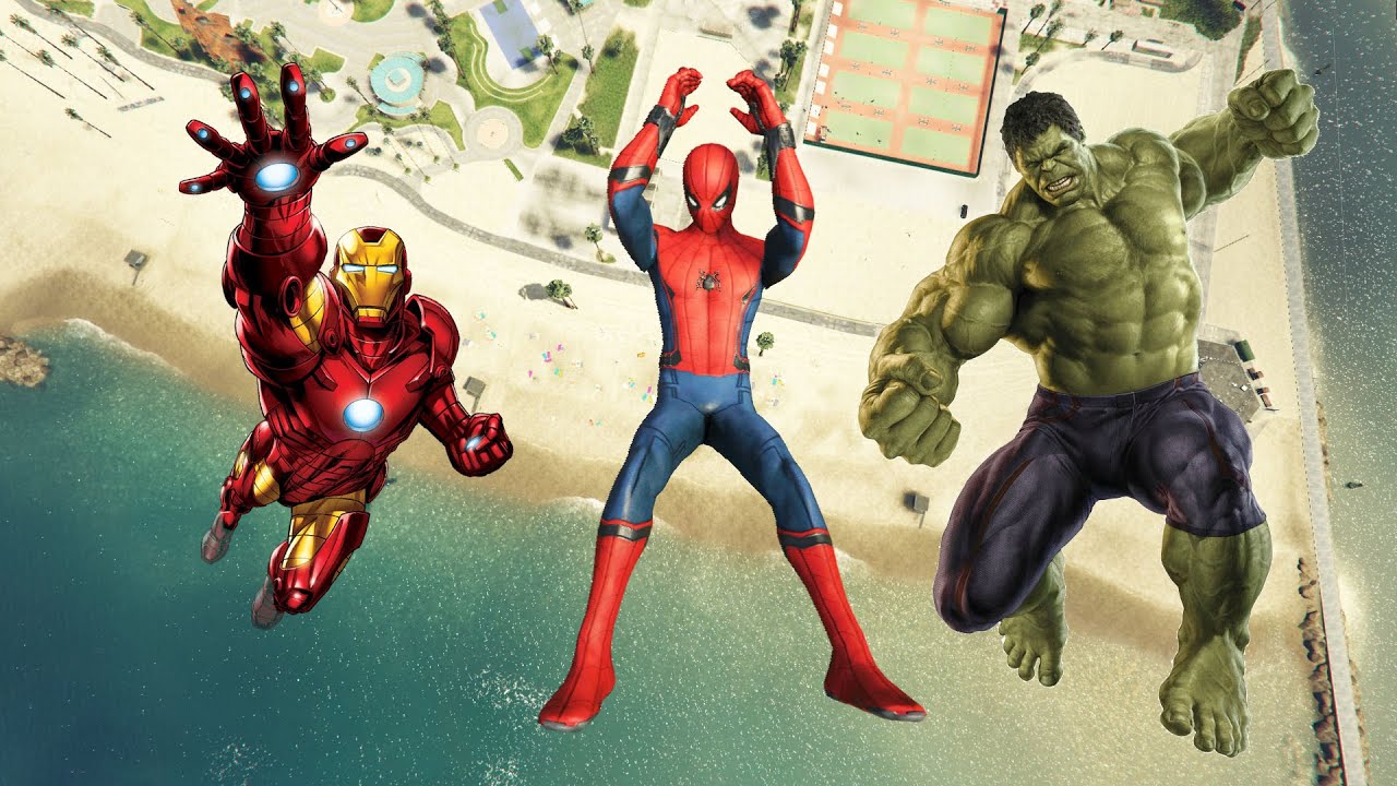 GTA 5 Spiderman vs Hulk vs Iron Man Water Ragdolls Jumps/Fails (Euphoria Physics | Funny Moments)
