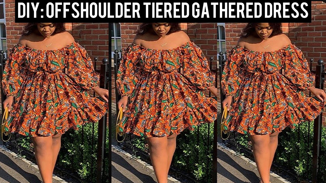 How to cut and sew an off shoulder tiered gathered dress (Detailed tutorial)