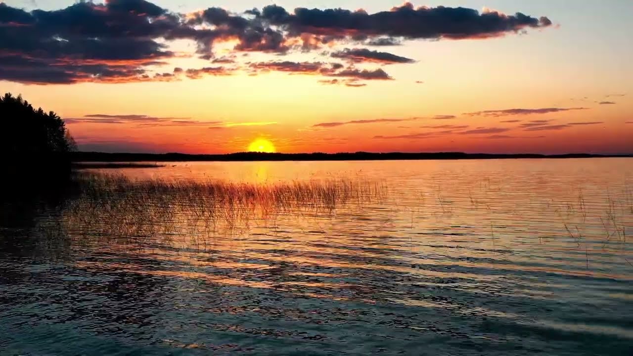 Puruvesi sunset scenery with sounds on shore 4K
