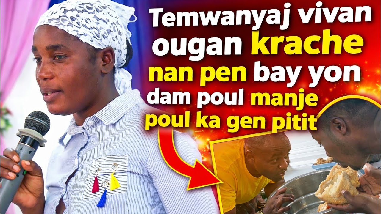 Temwanyaj vivan ougan krache nan pen bay yon dam poul manje poul ka gen pitit tande wi mezanmi