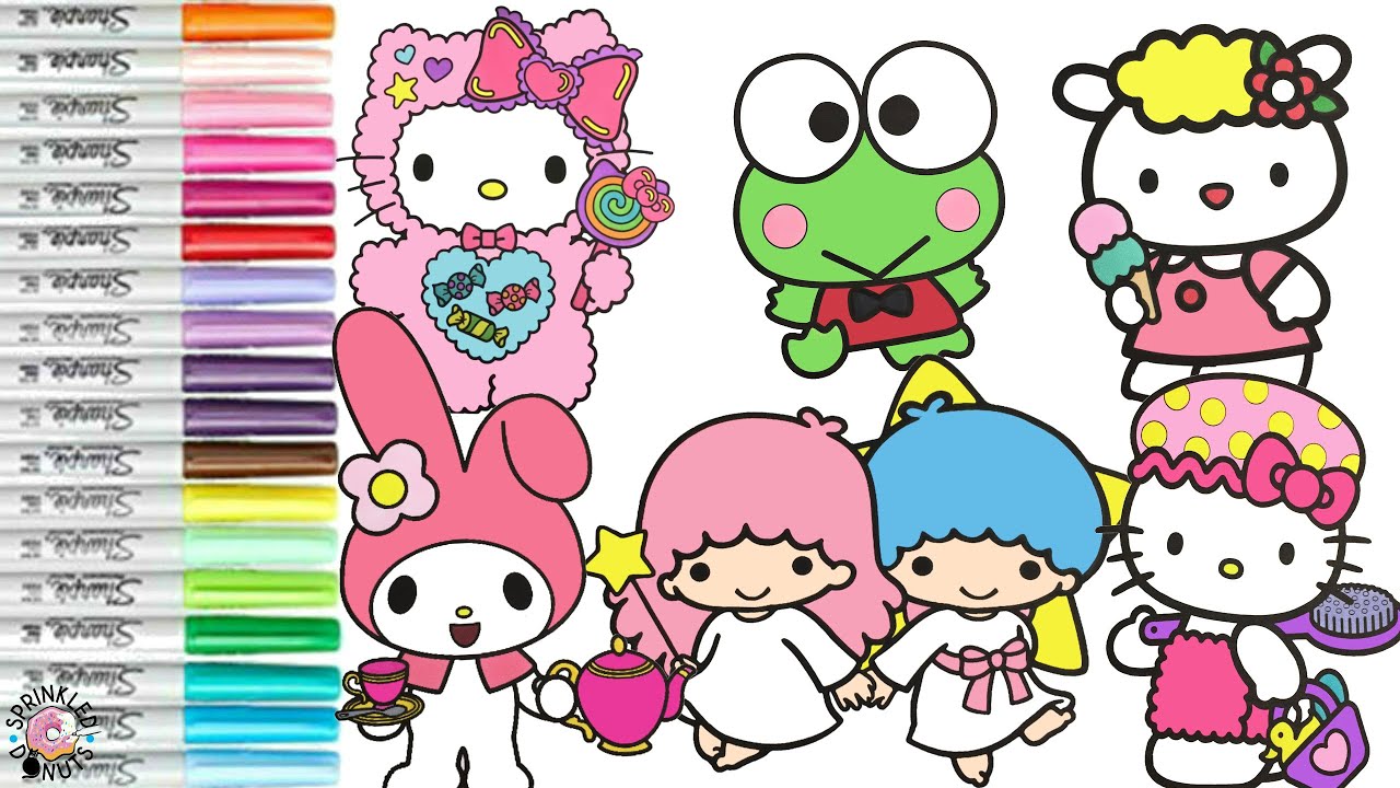 Sanrio Hello Kitty and Friends Coloring Book Compilation My Melody Little Twin Stars Fifi Keroppi