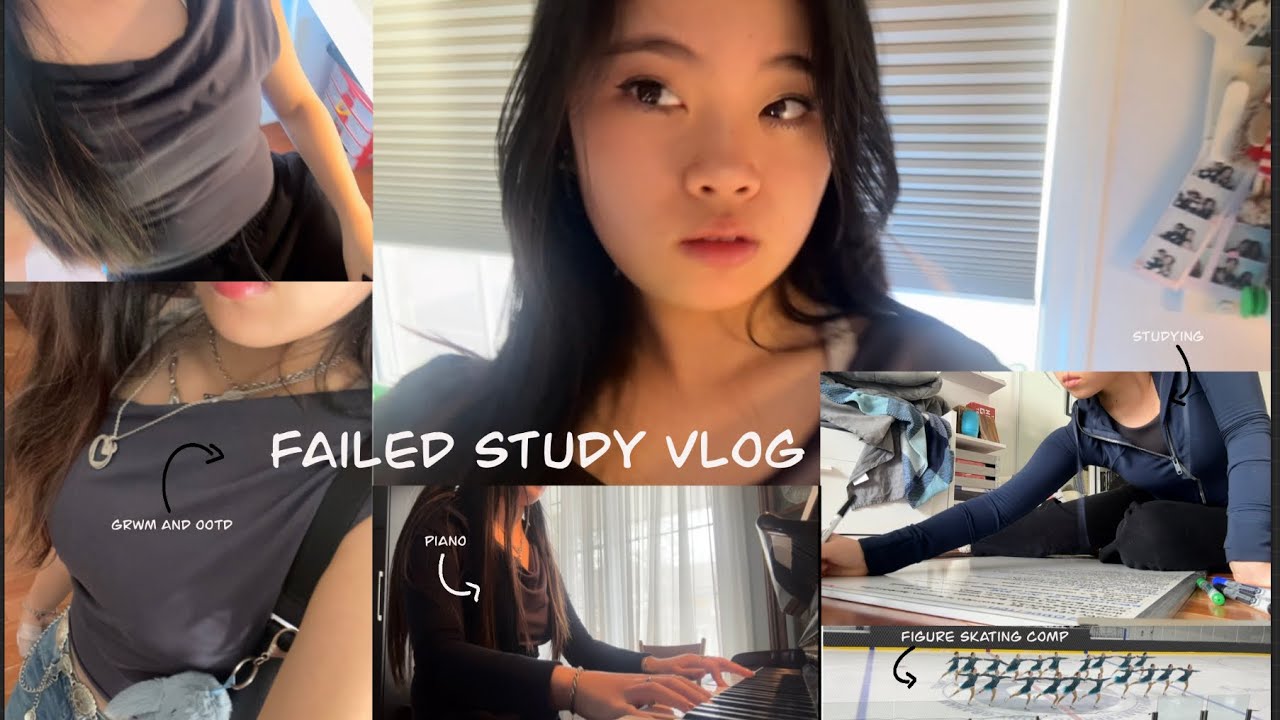 UNPRODUTIVE STUDY VLOG 📚| OOTD and GRWM, Grocery Shopping, Figure Skating Competition ⛸️🎧