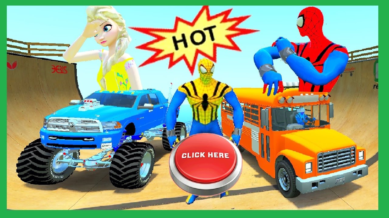 Learn song for kids | Monster truck & bus destroyer | compilation for kids | Spider man & elsa