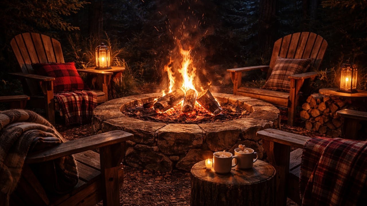 COZY FIRE PIT 🔥 Crackling Campfire Sounds (3 HOURS) | Wind Ambience (NO MUSIC)