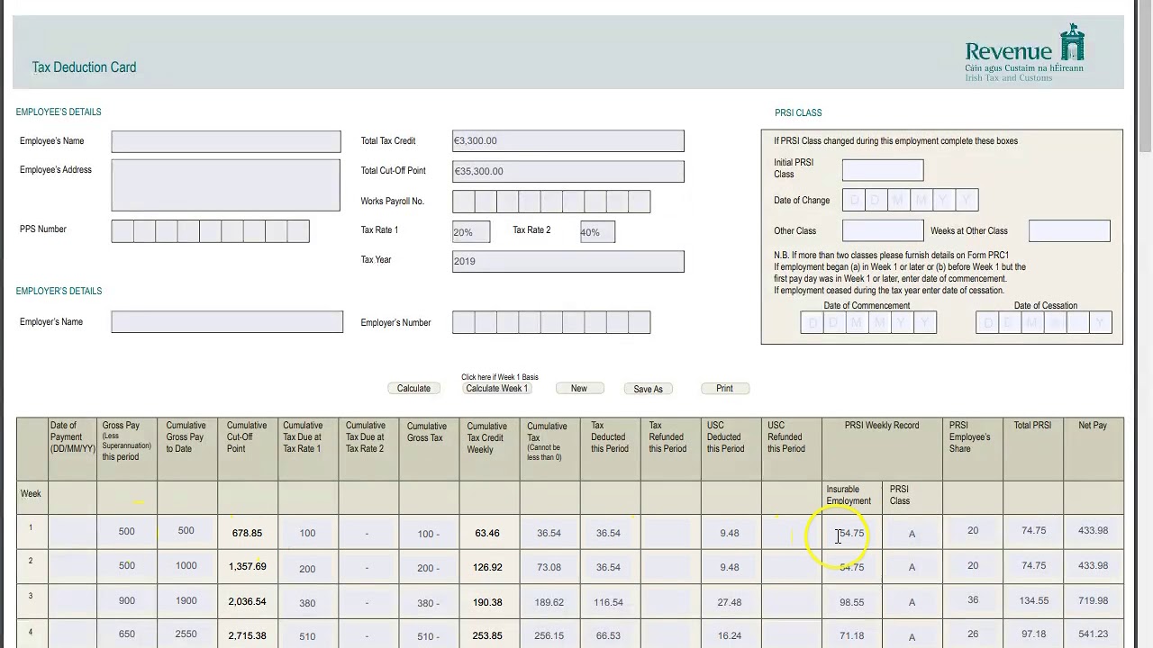 Calculating Employer and Employee PRSI 2019